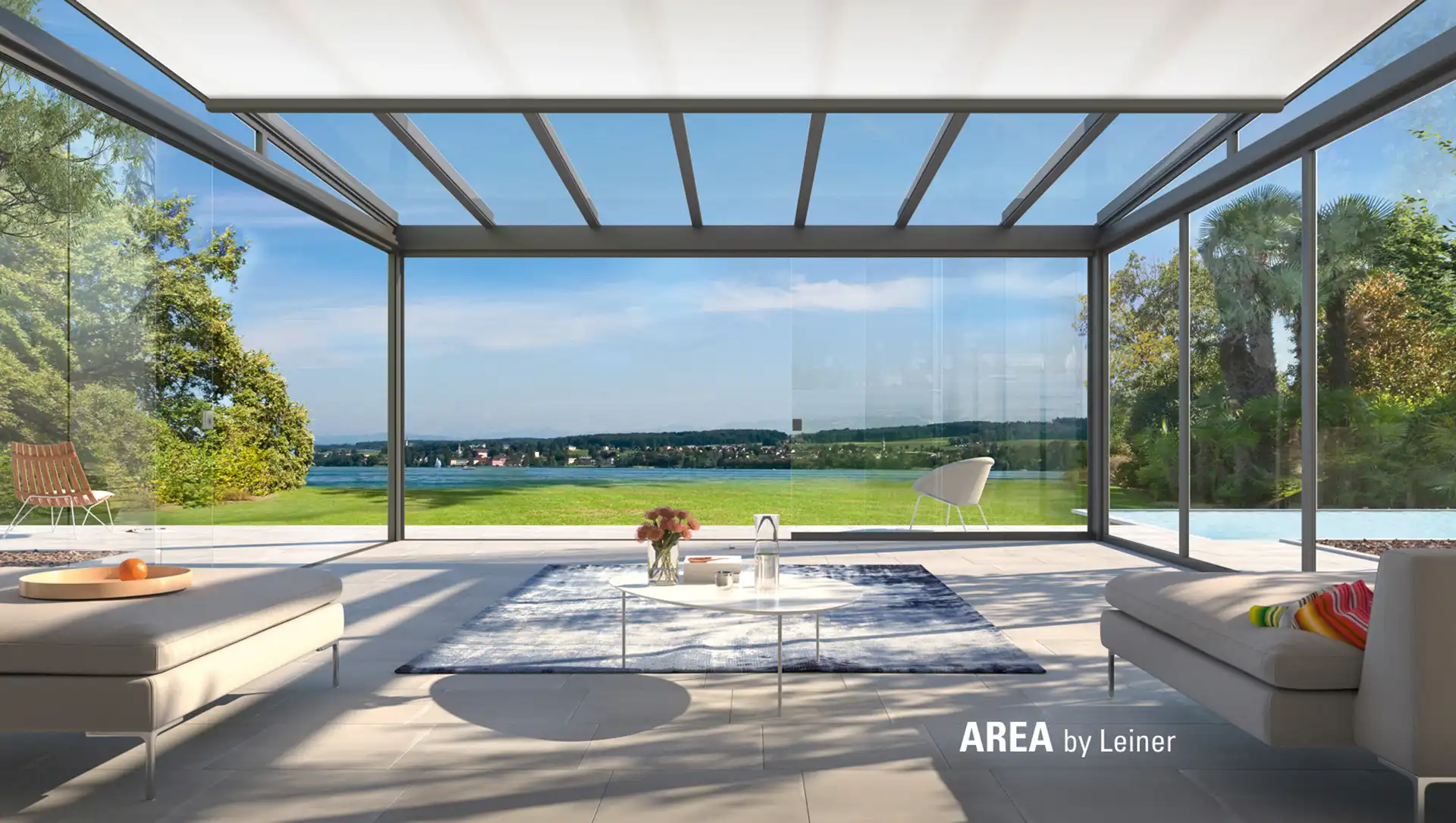 Terrassenglasdachsystem mit integrierter Markise.