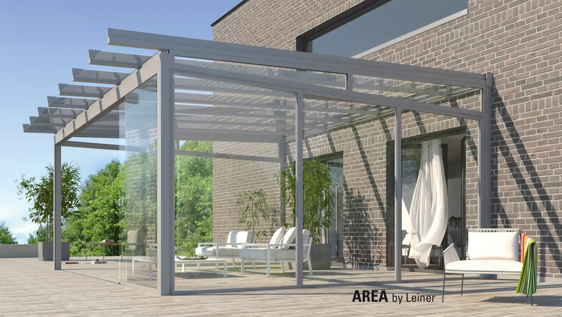 Terrassenglasdachsystem, einseitig an der Fassade montiert.
